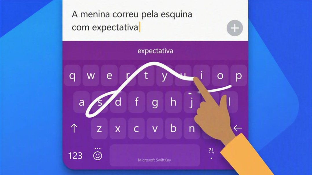 Demonstração da digitação deslizando o dedo no SwiftKey