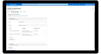 Um experimento sendo criado no Azure Chaos Studio