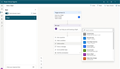 正在根據不同觸發程序在 Microsoft Copilot Studio 中編輯的聊天機器人