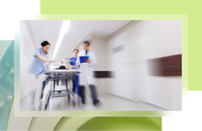 A group of people in a hospital.