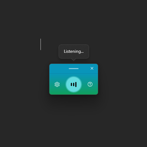Voice typing interface with the message that says “Listening…”