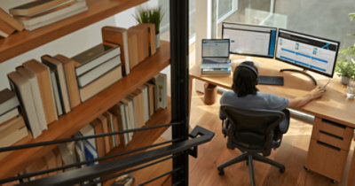 Personne analysant des rapports sur plusieurs écrans