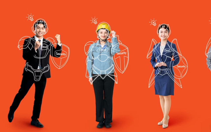 AI の装備をイメージした 4 人の働く人たち