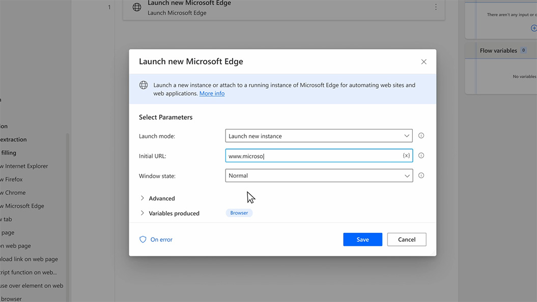 Windows 11 Power Automate launch new Microsoft Edge