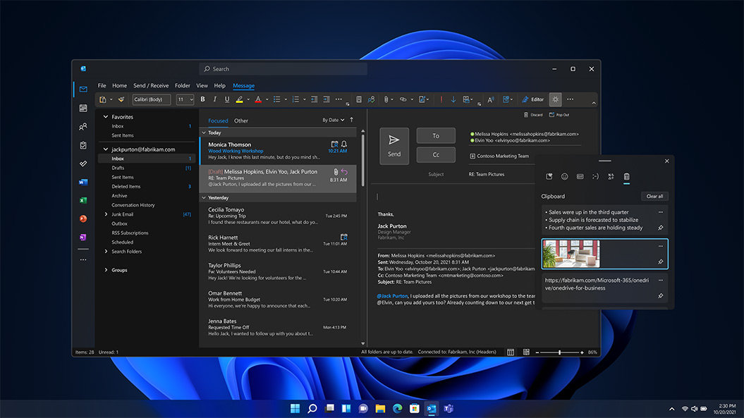 A brief view showing the cloud clipboard feature of Windows 11