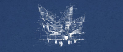 A blueprint of a building with architectural details.