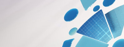 Dessin géométrique abstrait avec des formes circulaires et triangulaires bleues sur un fond clair.